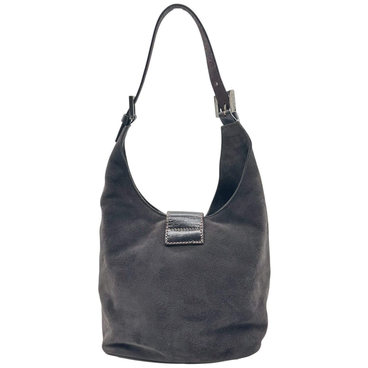 Fendi Gray Suede & Leather Shoulder Bucket Baguette Bag