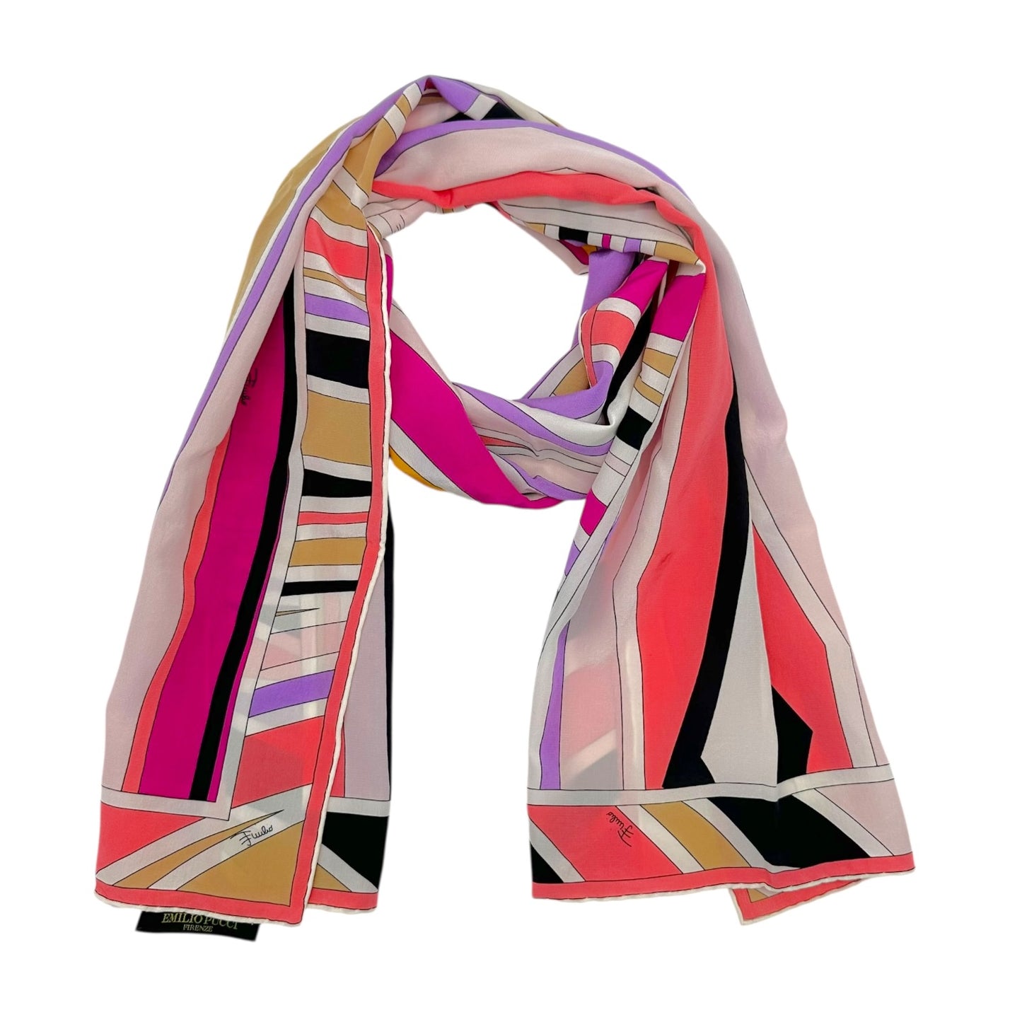 Emilio Pucci Pink & Purple Multi Printed Silk Scarf