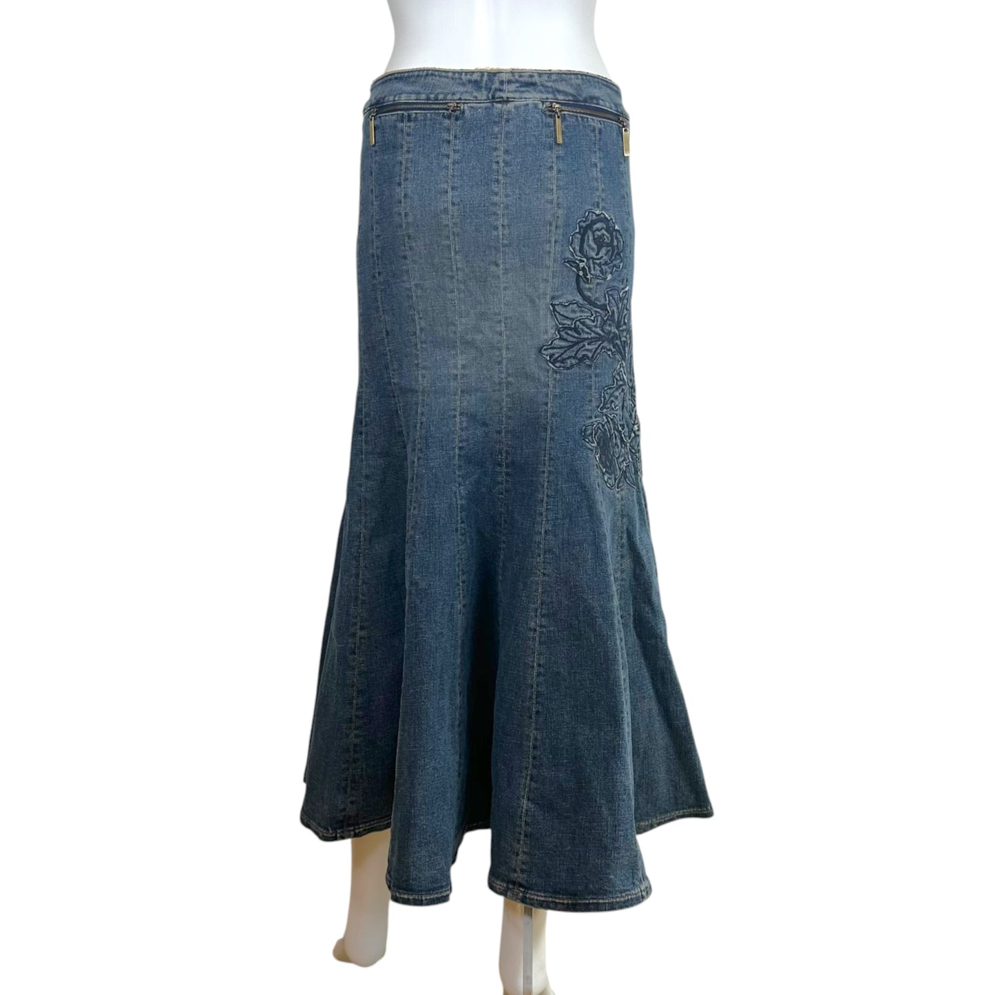 Roberto Cavalli Embroidered Floral Denim Maxi Skirt
