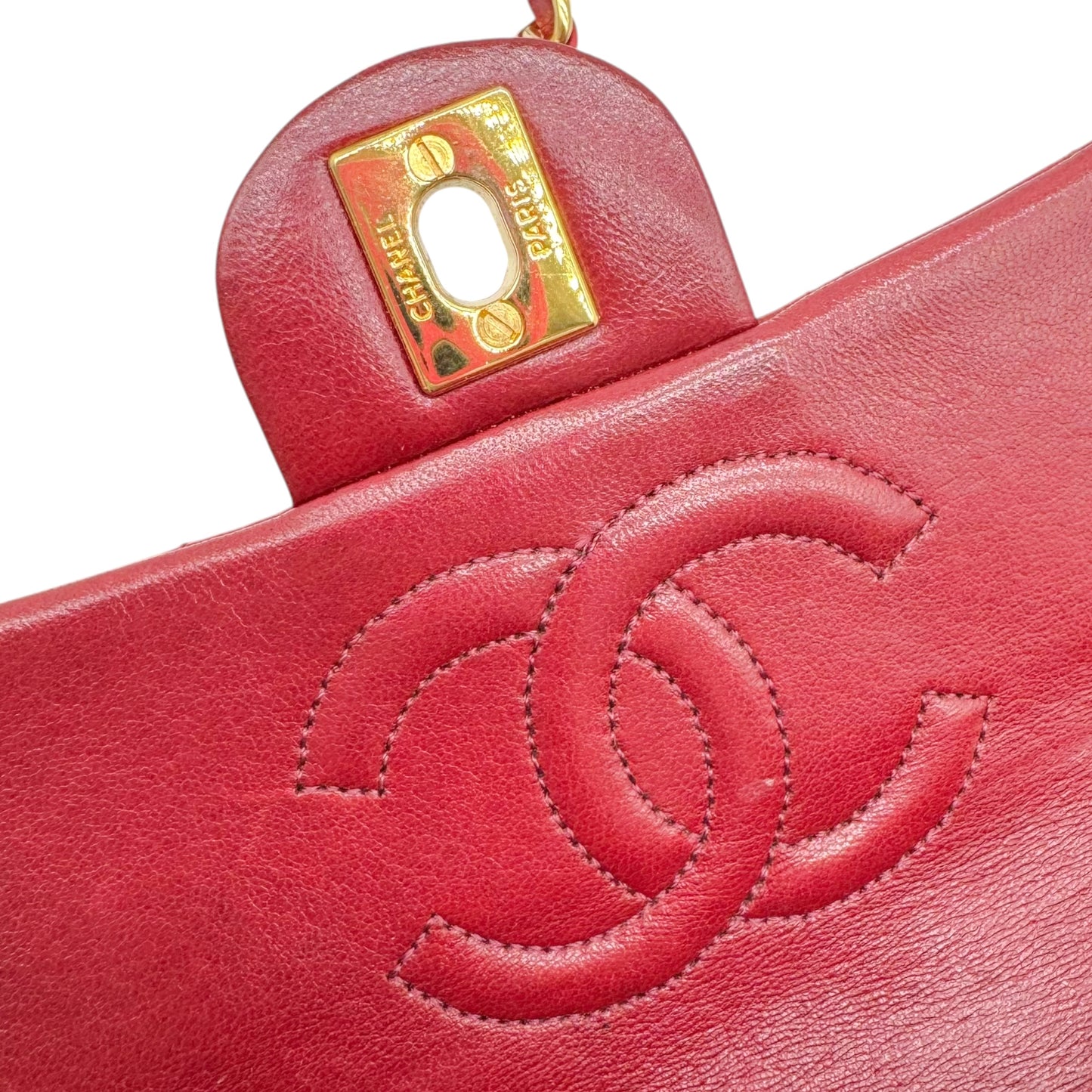 Chanel Small Square Classic Flap Bag Burgundy Gold Leather