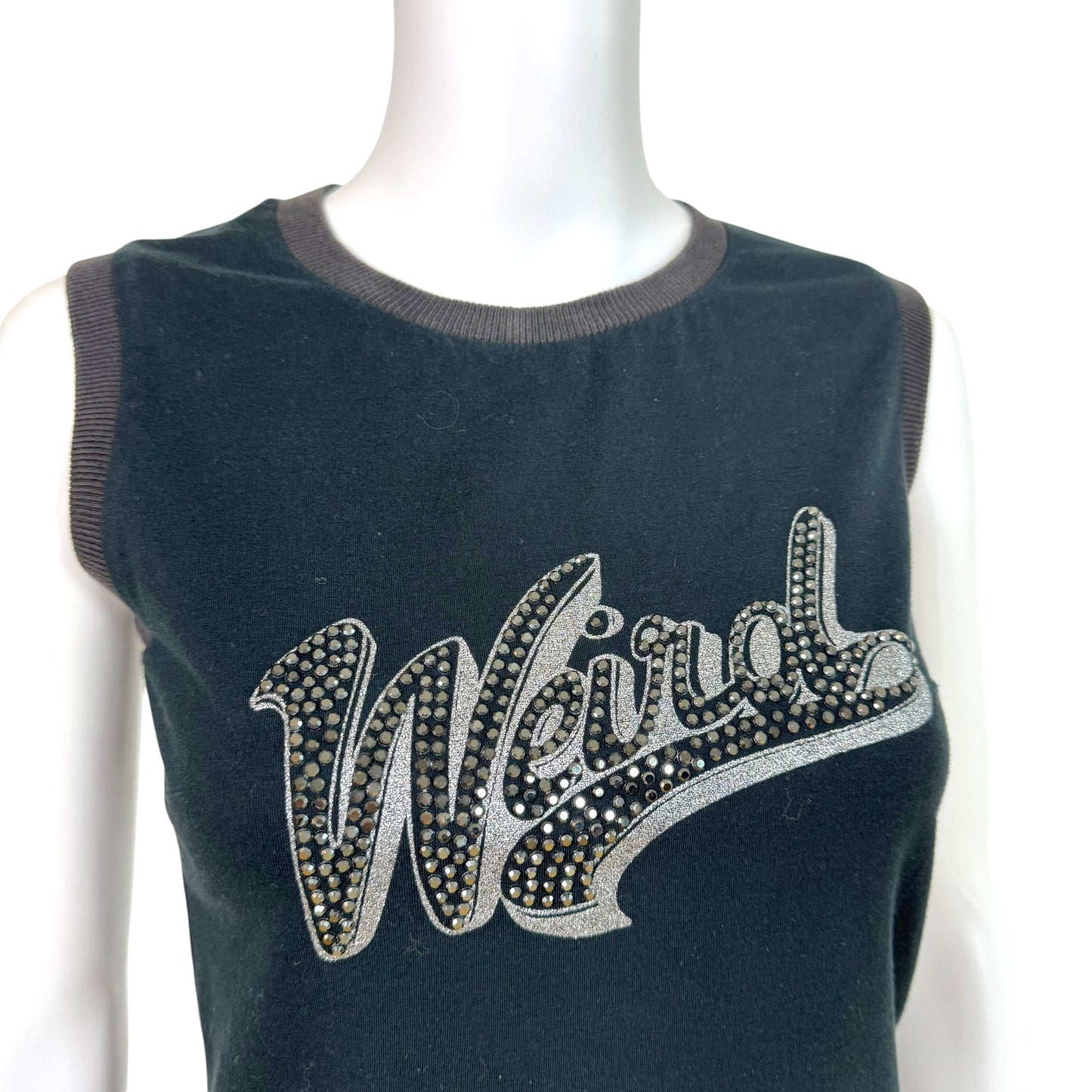 D&G Dolce & Gabbana Black & Silver Rhinestone 'Weird' Graphic Tank
