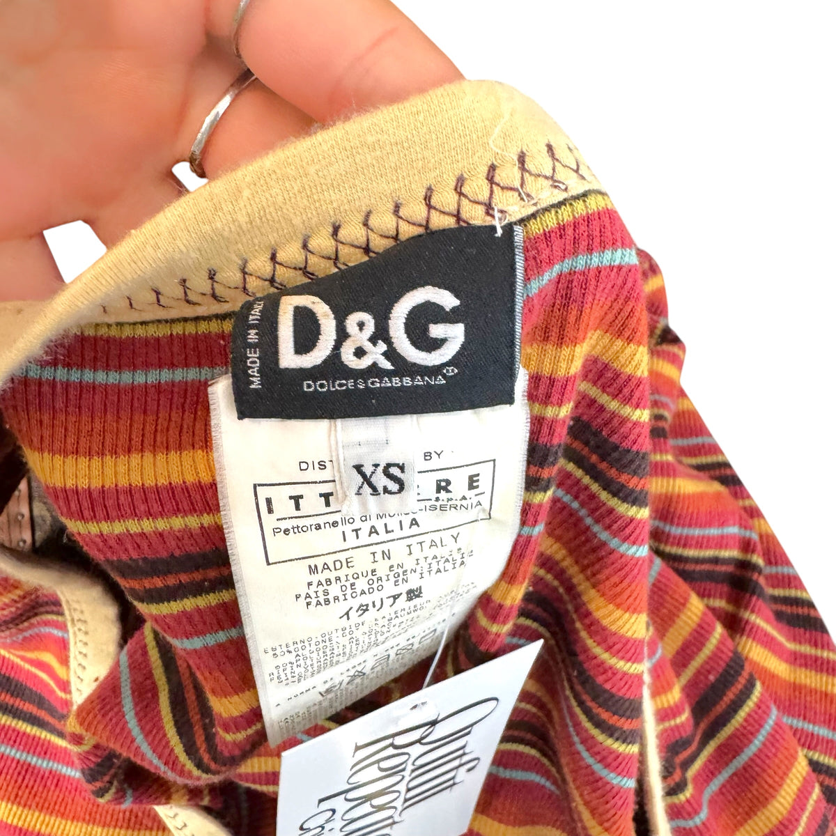 D&G Dolce & Gabbana Multicolor Striped Logo Graphic T-Shirt