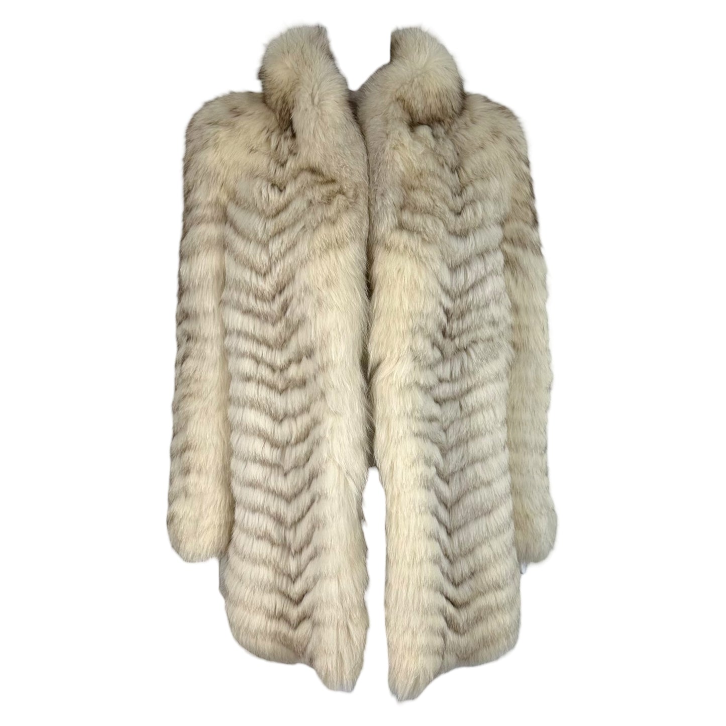 Vintage Blue Fox Fur Coat White Brown Mid Length