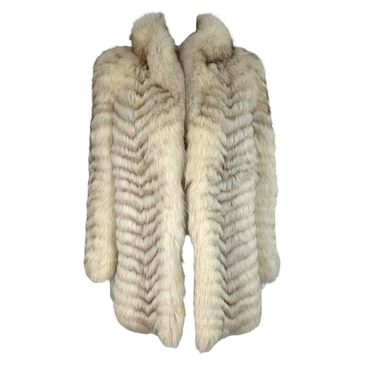 Vintage Blue Fox Fur Coat White Brown Mid Length
