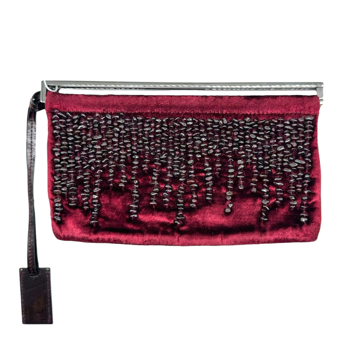 Gucci Velvet Beaded Clutch Bag Burgundy 1990s Vintage