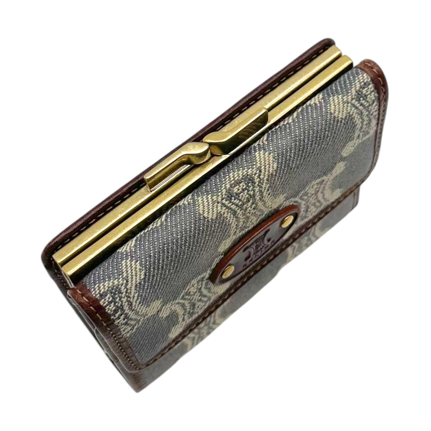 Celine Denim Bi-Fold Wallet Triomphe Monogram Pattern