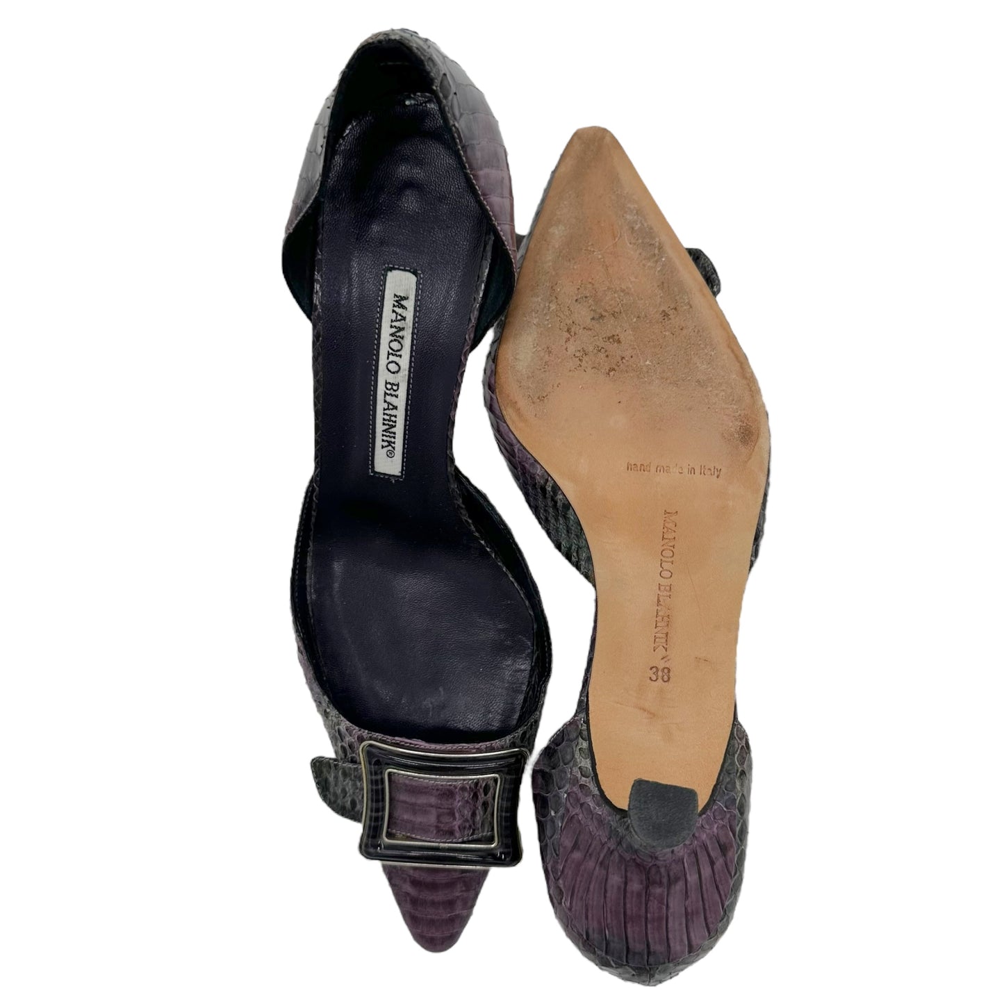 Manolo Blahnik Purple Snakeskin D'Orsay Kitten Heels