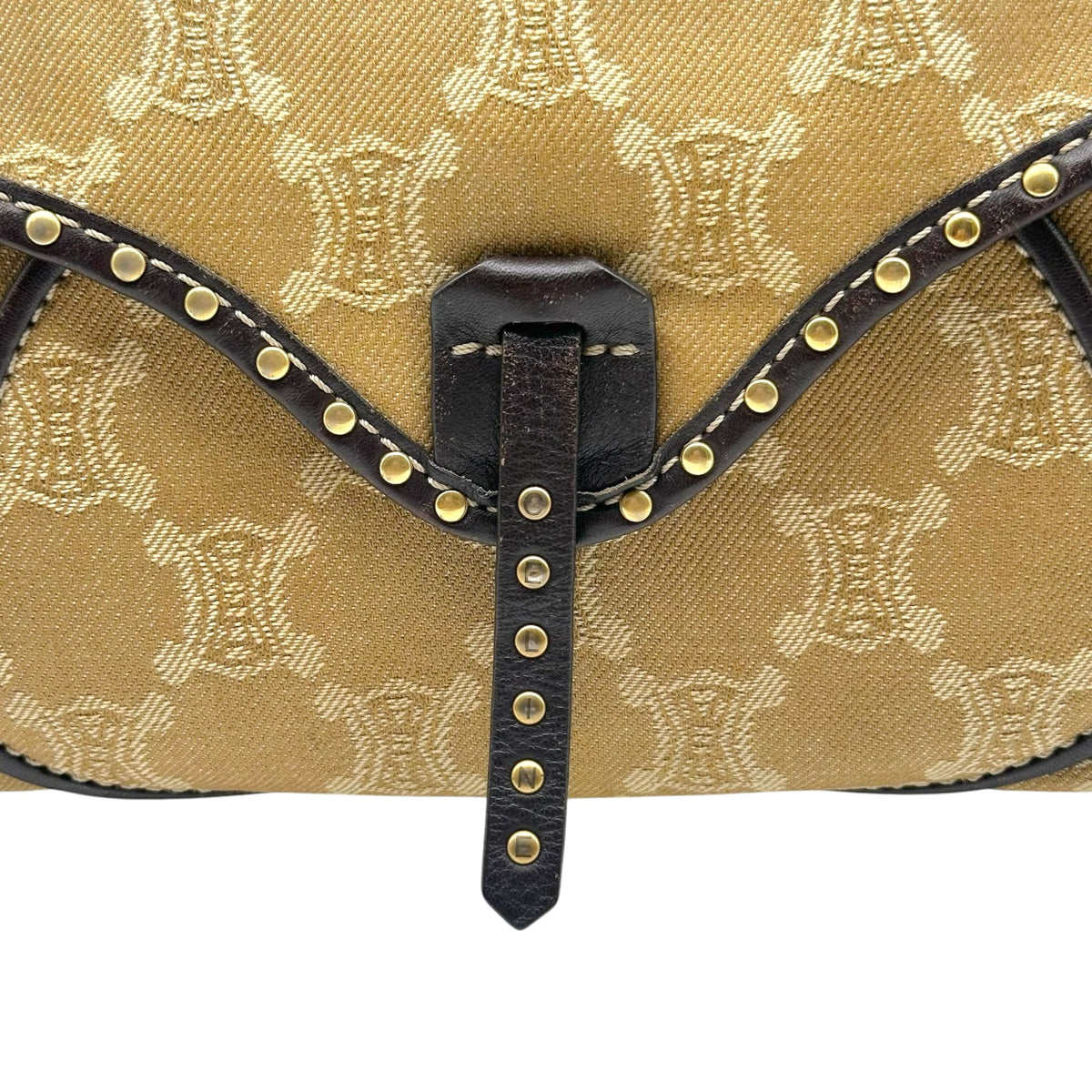 Celine Denim Shoulder Bag Khaki Green Triomphe Monogram