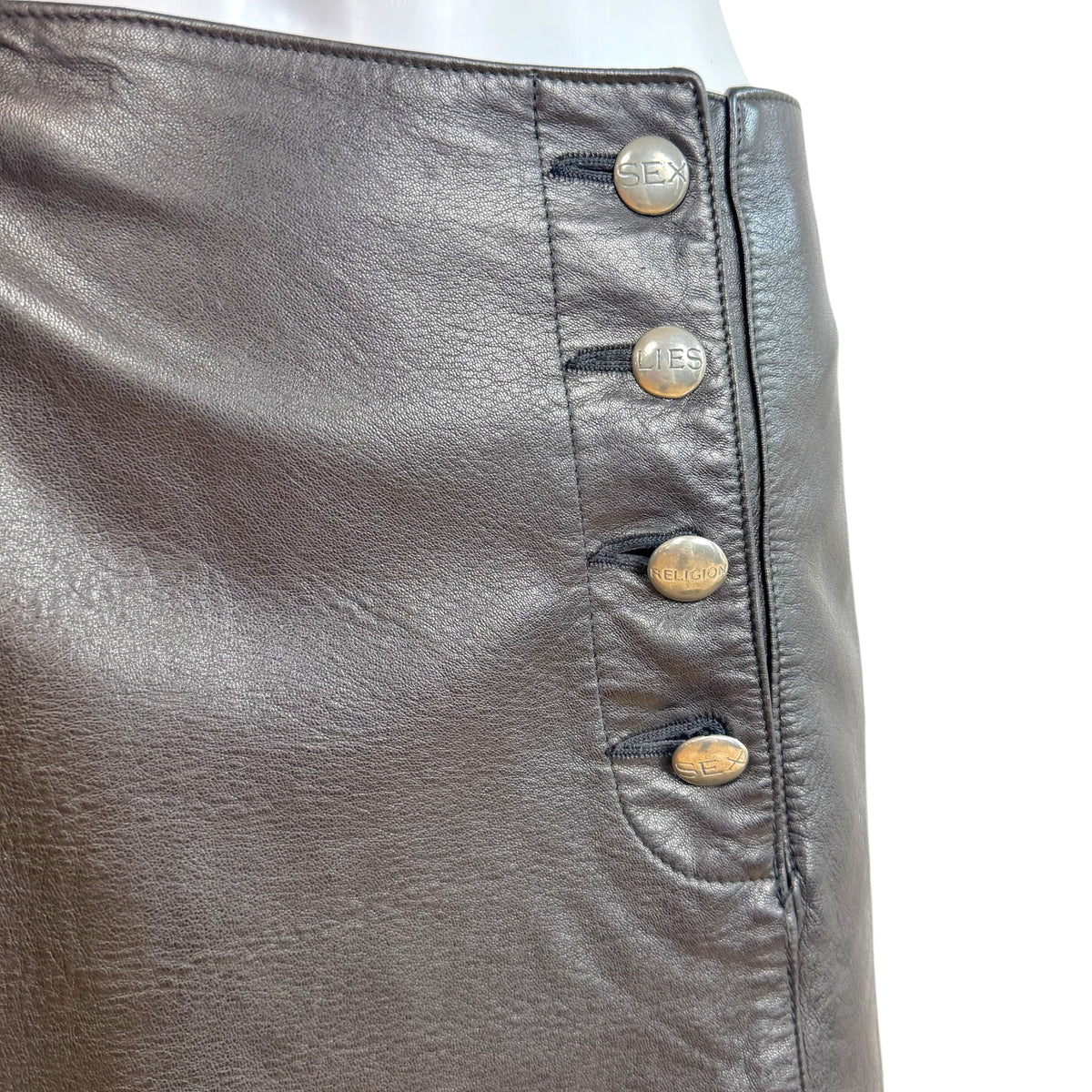 John Richmond Lambskin Mini Skirt Black Silver Buttons