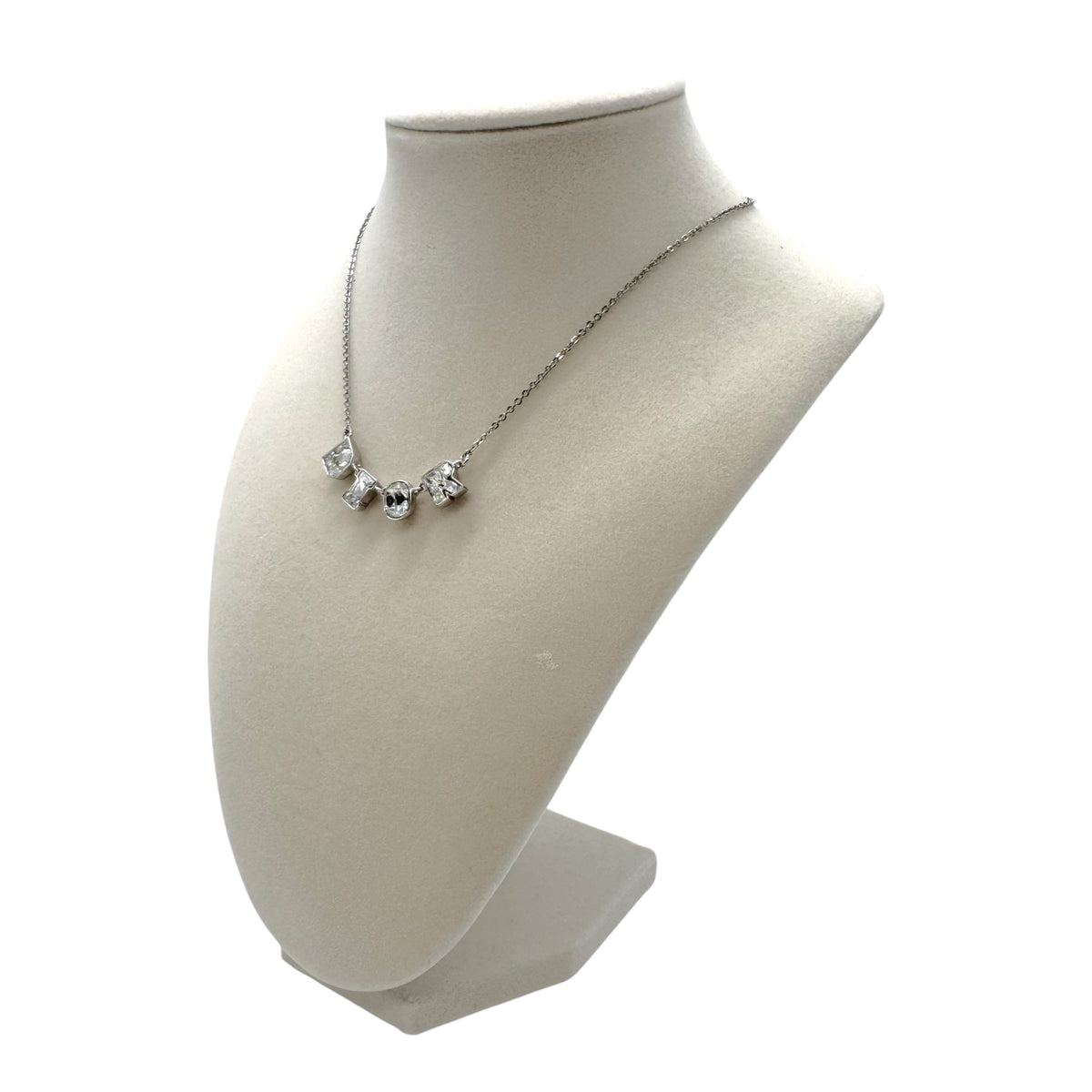 Christian Dior Silver Rhinestone Logo Charm Necklace