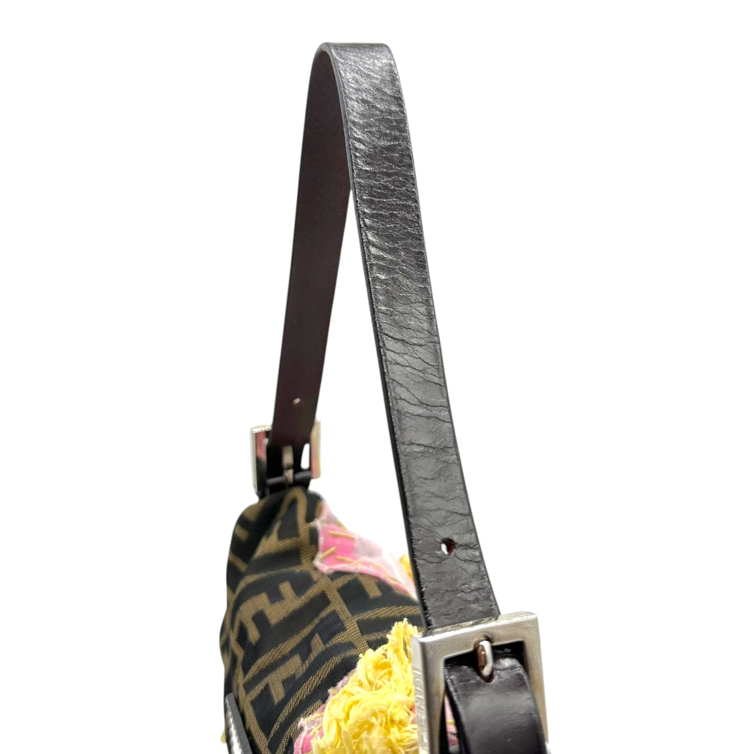Fendi Baguette Bag Brown Monogram Pink Floral Applique