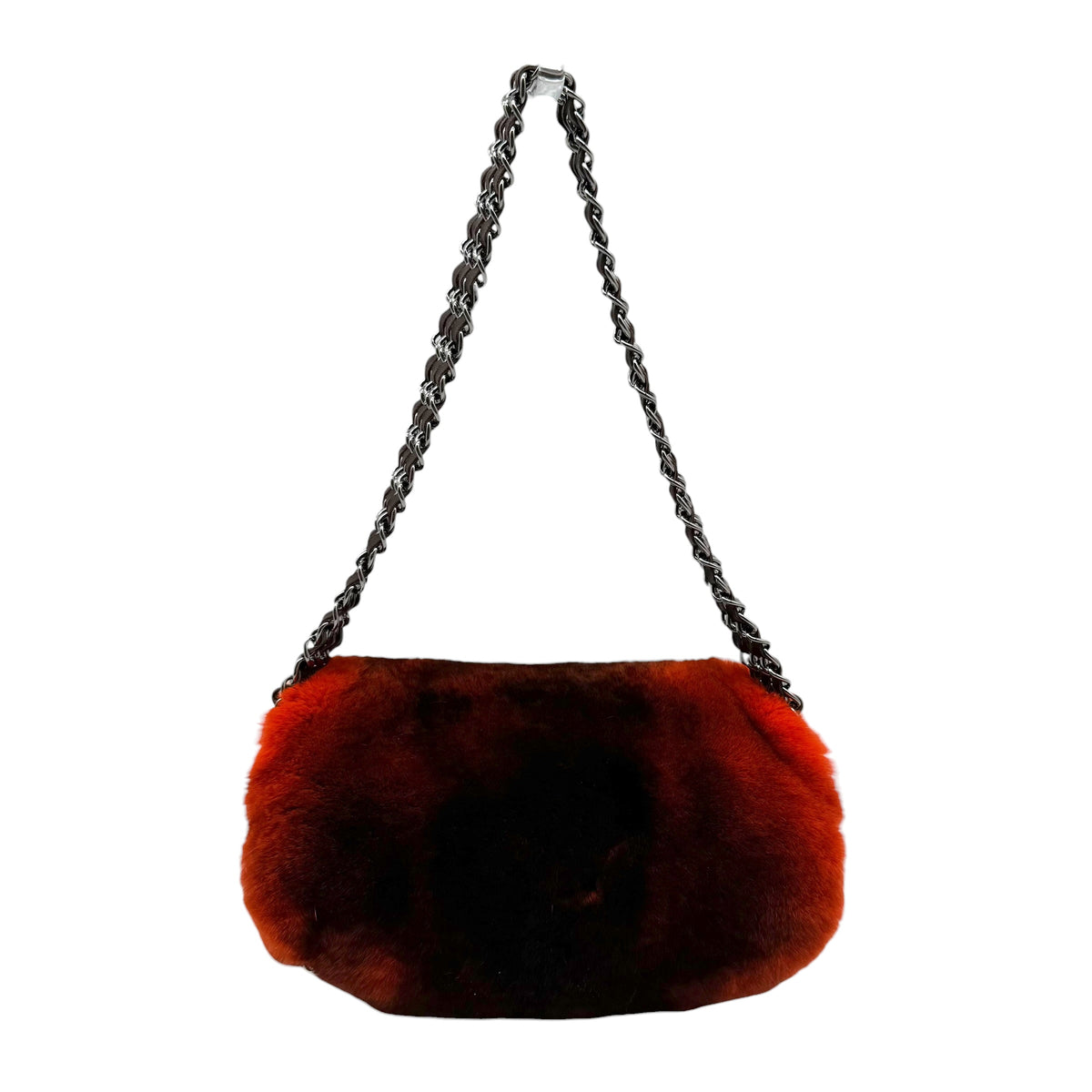 Chanel Orange Rabbit Fur Triple Chain Small Flap Bag 2004-05