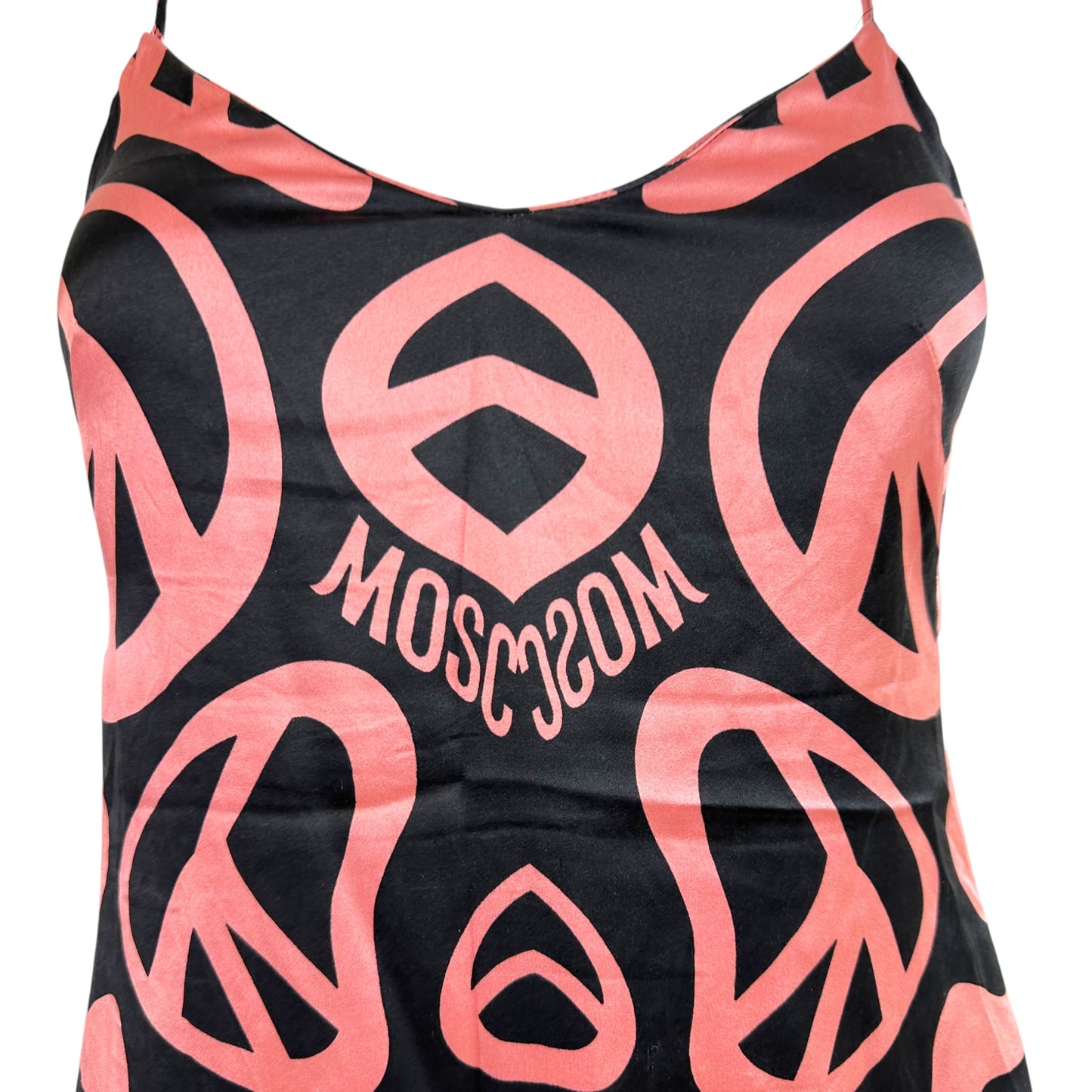 Moschino Silk Mini Dress Pink Black Peace Sign Print