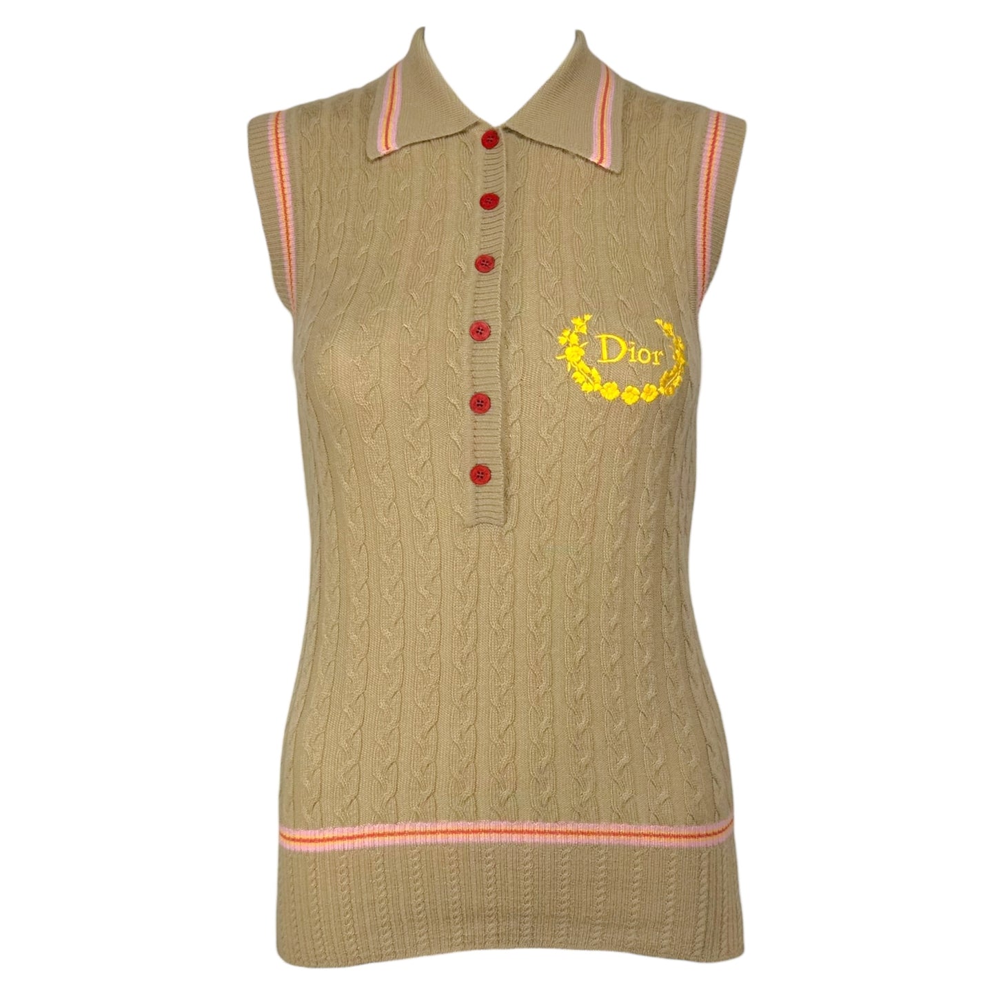 Christian Dior F/W 2004 Beige & Pink Cashmere Knit Polo Tank NEW