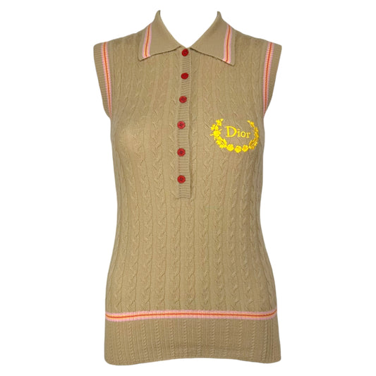 Christian Dior F/W 2004 Beige & Pink Cashmere Knit Polo Tank NEW