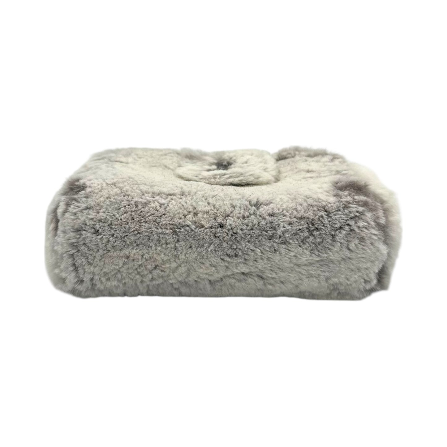 Chanel Gray Rabbit Fur Logo Clutch