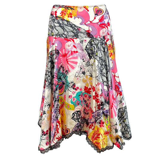 Christian Lacroix Midi Skirt Multicolor Floral Silk Lace