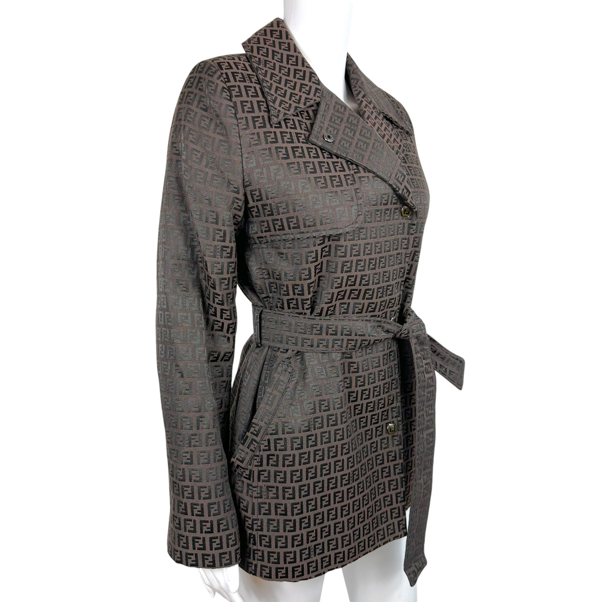 Fendi Short Trench Coat Brown Black Zucchino Monogram