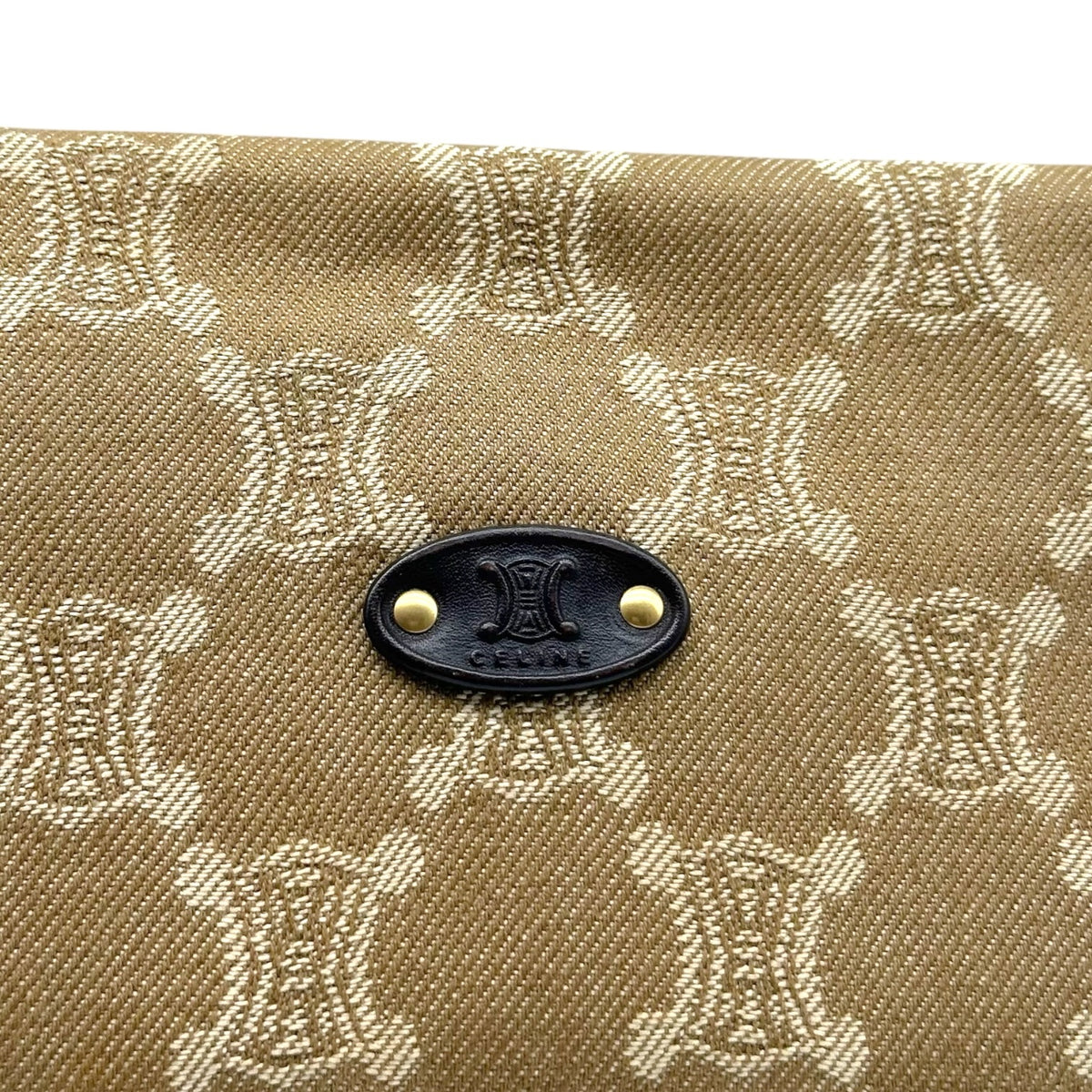 Celine Denim Shoulder Bag Khaki Green Triomphe Monogram