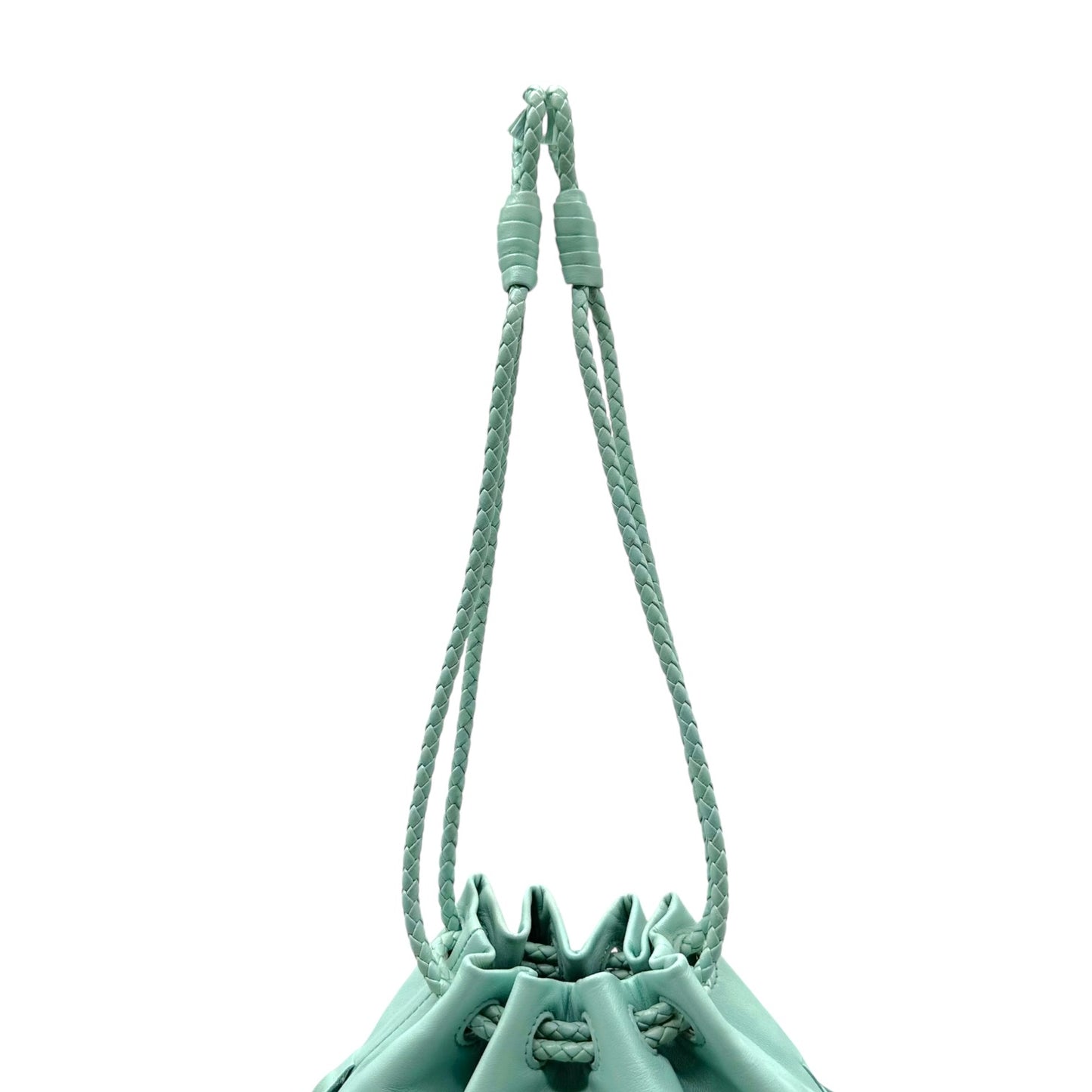 Bottega Veneta Aqua Blue Leather Fringe Drawstring Clutch Bag