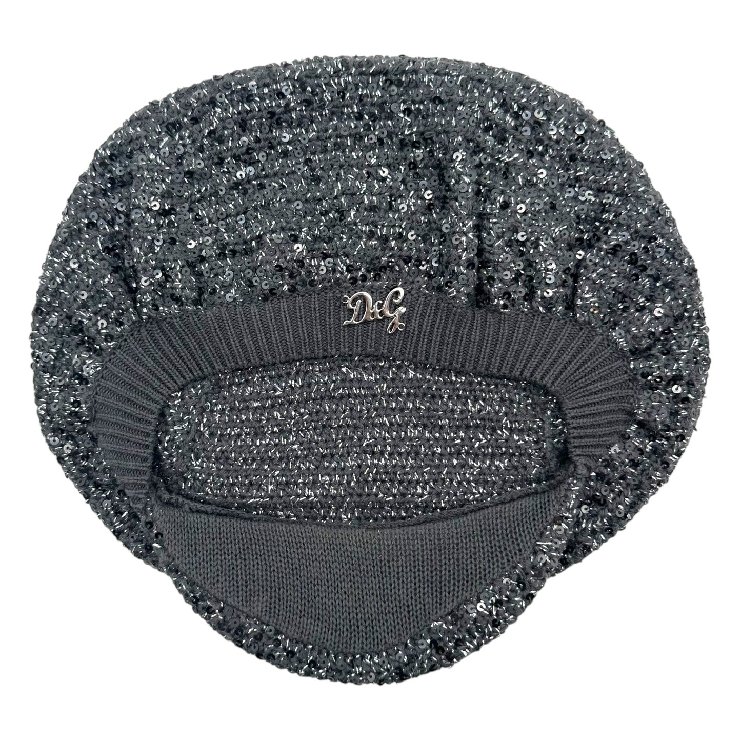 D&G Dolce & Gabbana Gray Knit Sequin Newsboy Hat