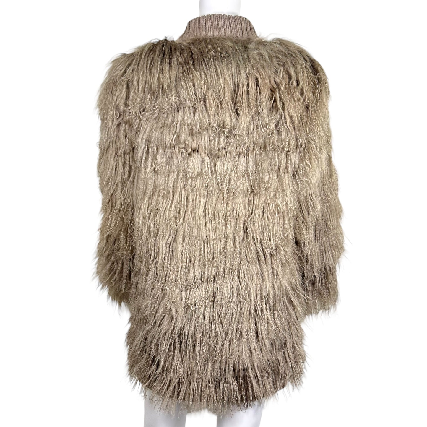 Dolce & Gabbana Gray Mongolian Lamb Fur Wide Neckline Coat