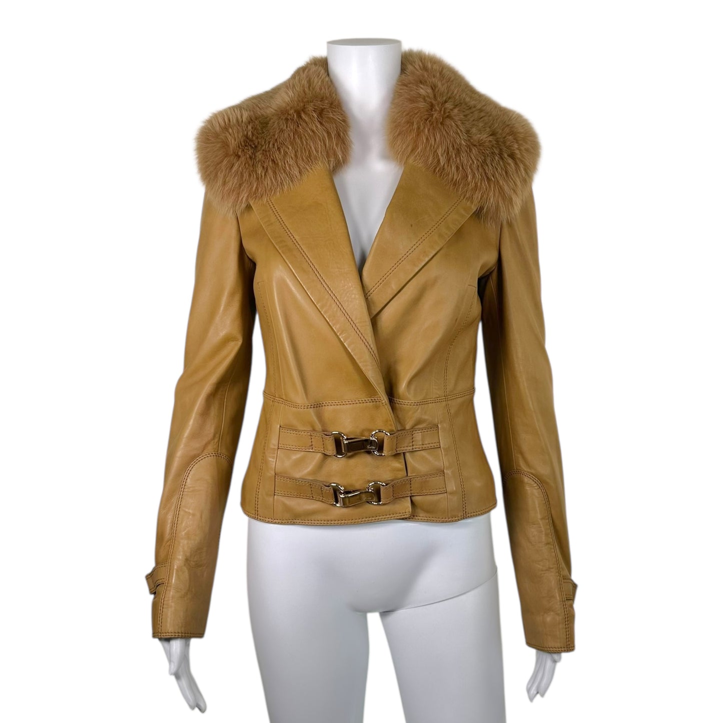 Gucci Brown Fox Fur & Leather Horsebit Jacket