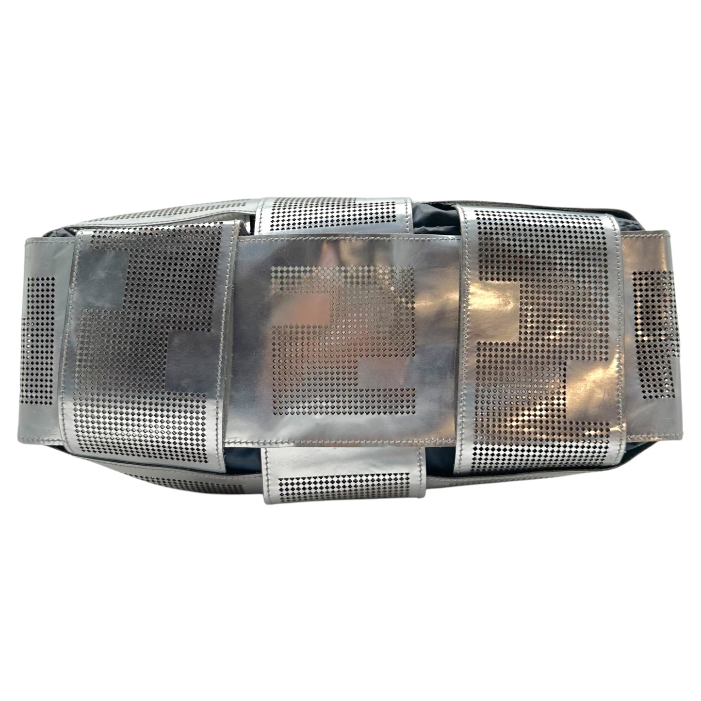Fendi Silver Perforated Leather Shoulder Bag