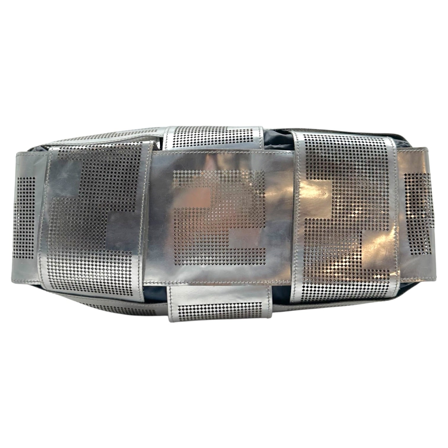 Fendi Silver Perforated Leather Shoulder Bag