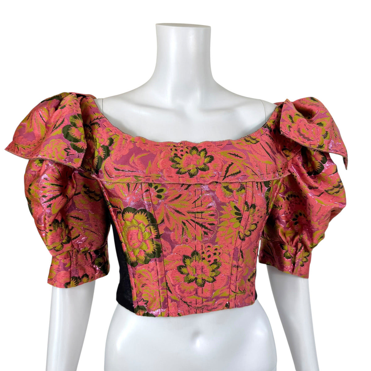 Dolce & Gabbana Cropped Corset Top Pink Green Floral