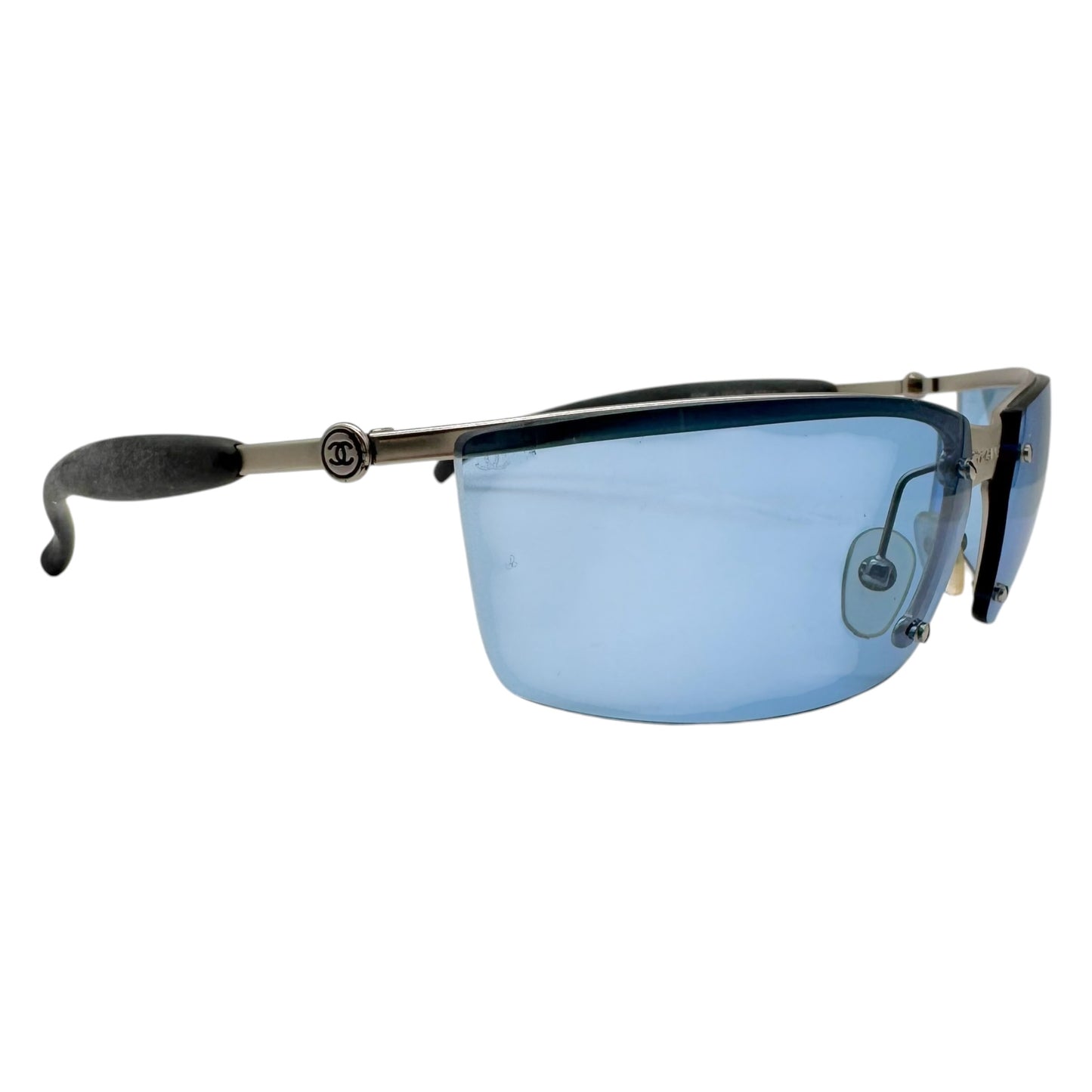Chanel Sport Transparent Blue & Silver Top Rim 4008 Sunglasses w/ Case