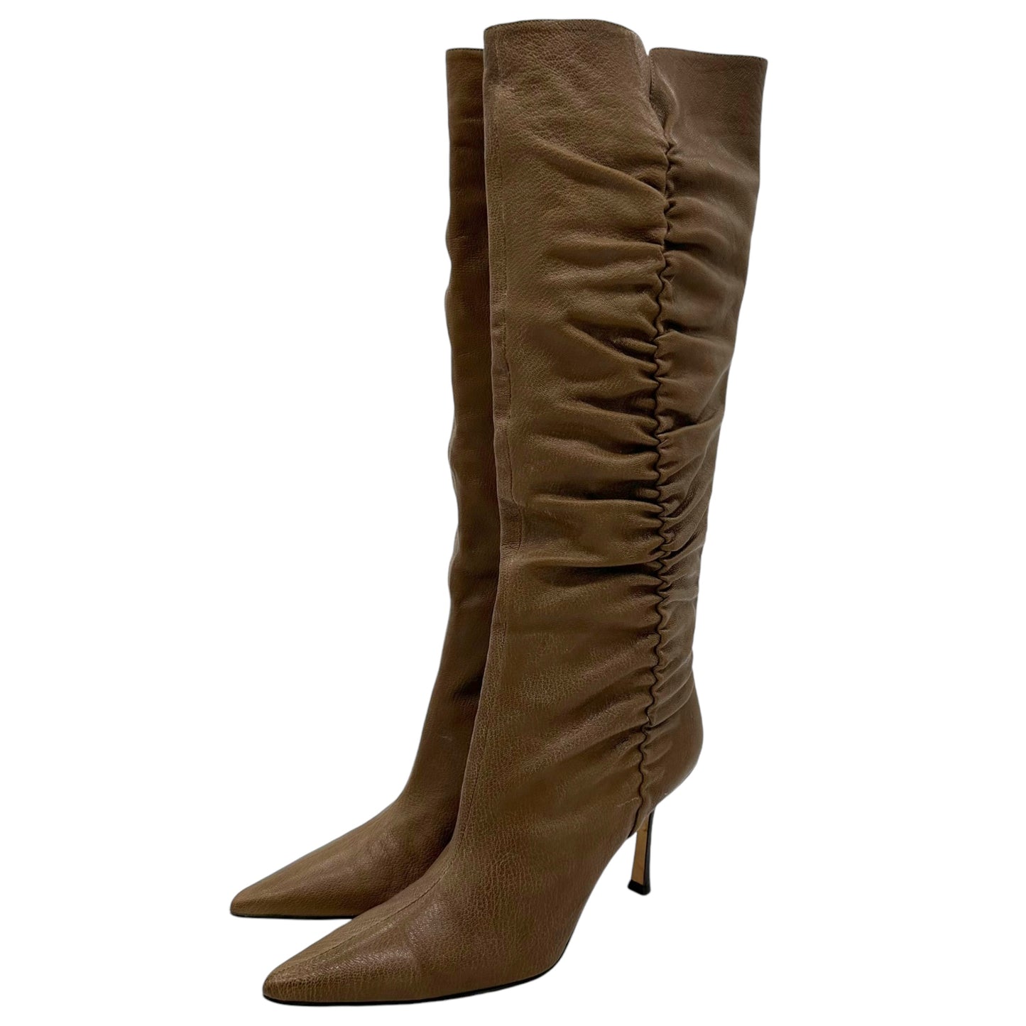Jimmy Choo Brown Leather Pointed Toe Boots - Outfit Repeater