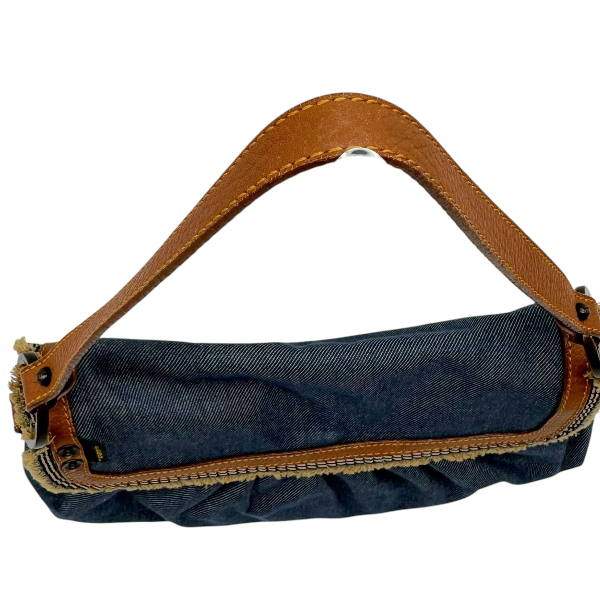 Fendi Chef Shoulder Bag Denim Tan Leather