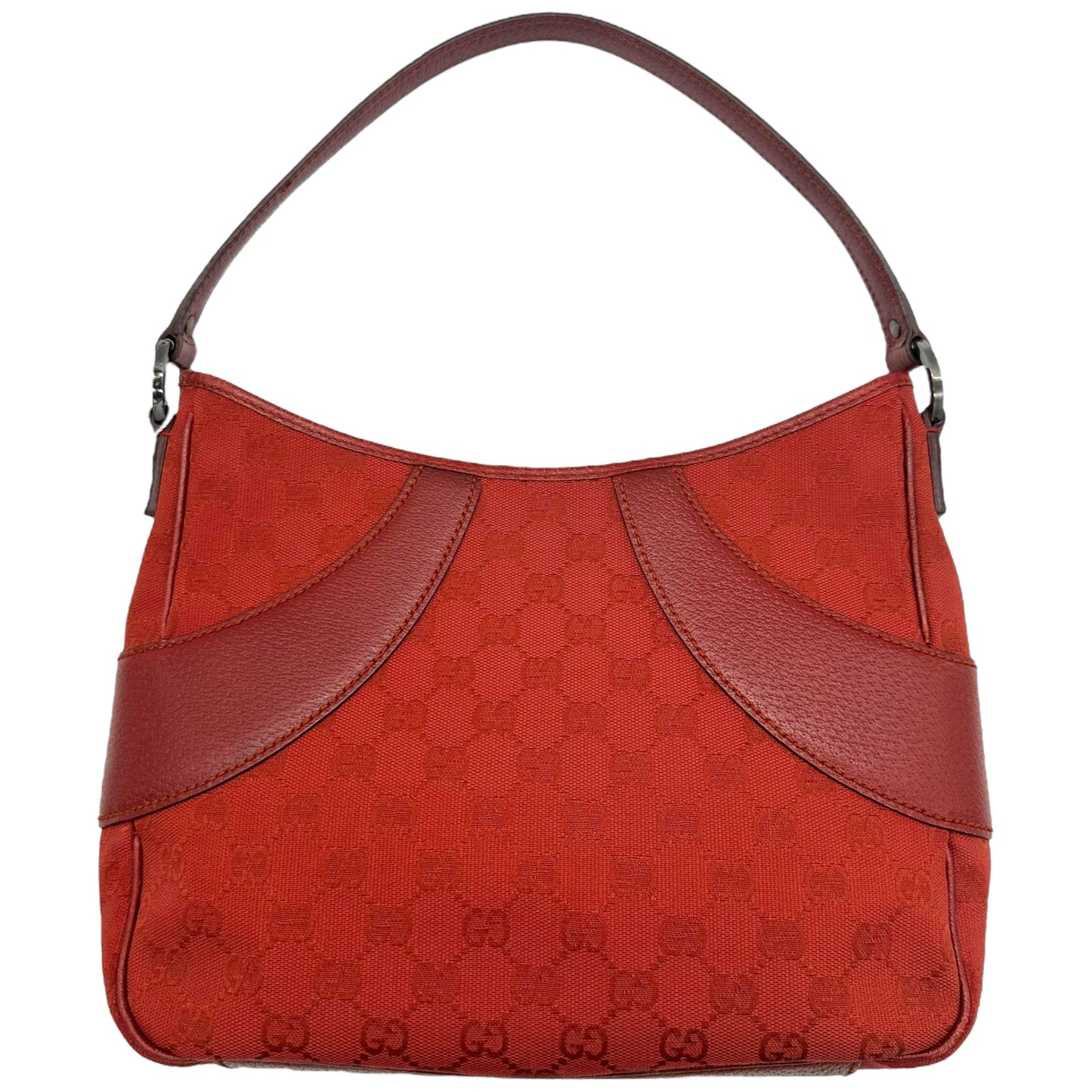 Gucci Red Monogram Leather Trim Shoulder Bag - Outfit Repeater