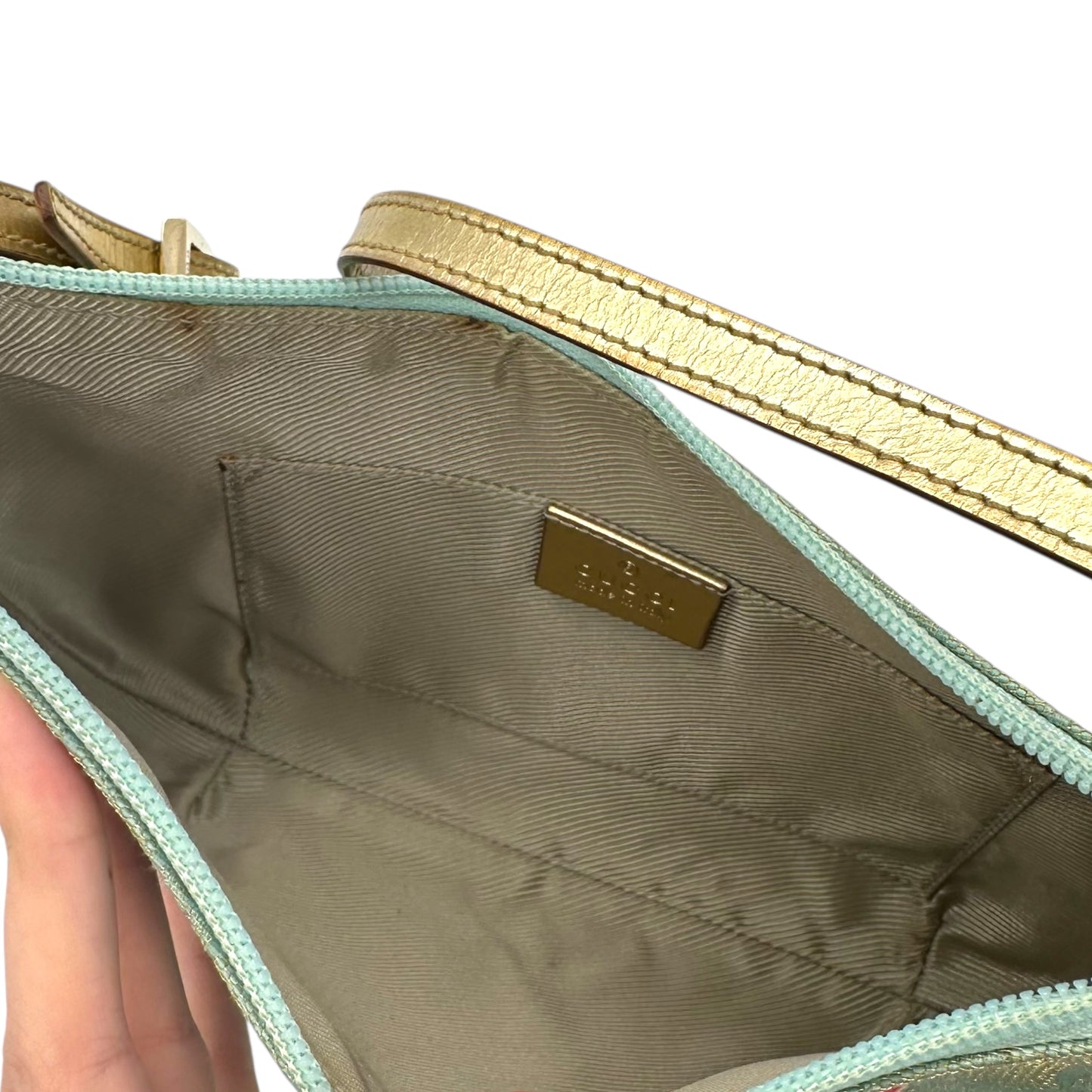 Gucci Light Blue & Gold Crescent Pochette Bag - Outfit Repeater