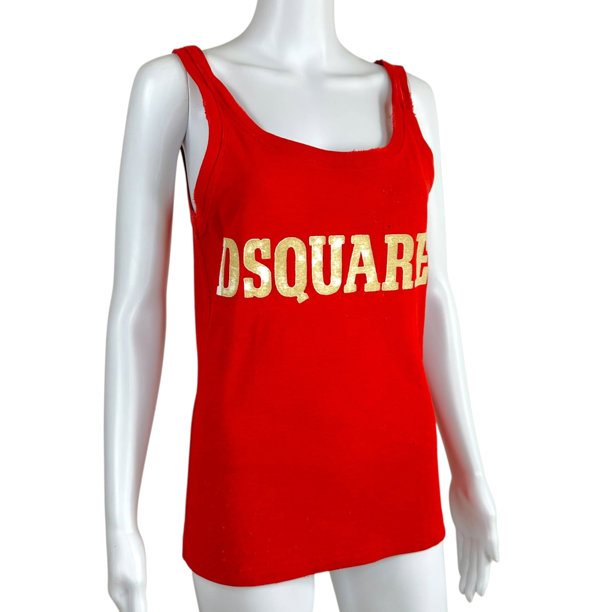 Dsquared2 Red Distressed Logo Tank Top