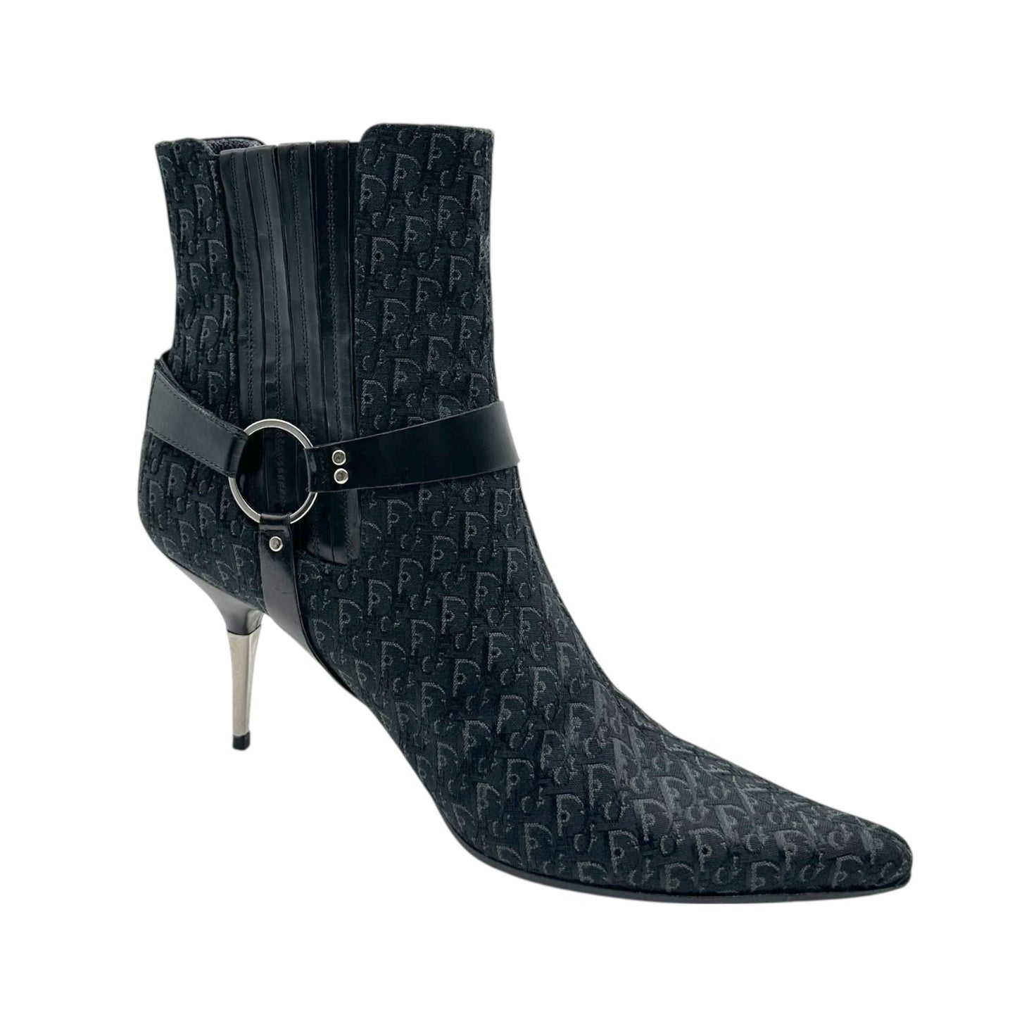 Christian Dior Black Monogram Pointed Toe Heeled Boots