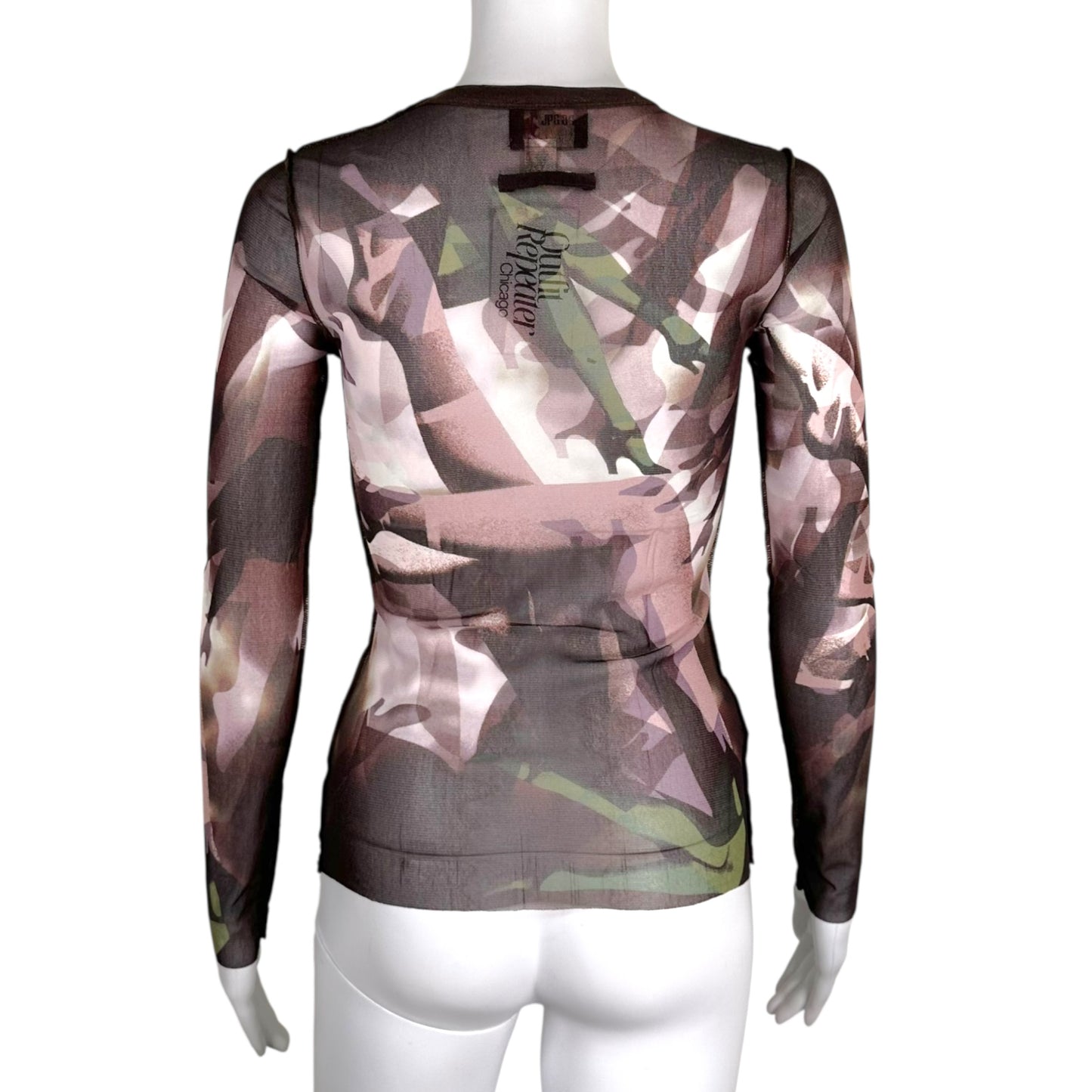 Jean Paul Gaultier Shoe Print Rhinestone & Chain Mesh Longsleeve Top