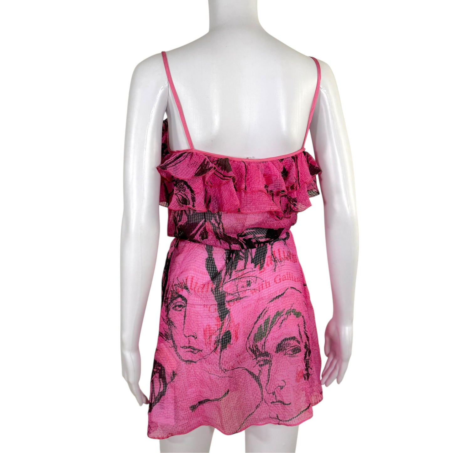 Galliano Sheer Silk Mini Dress Pink Black Gazette Print