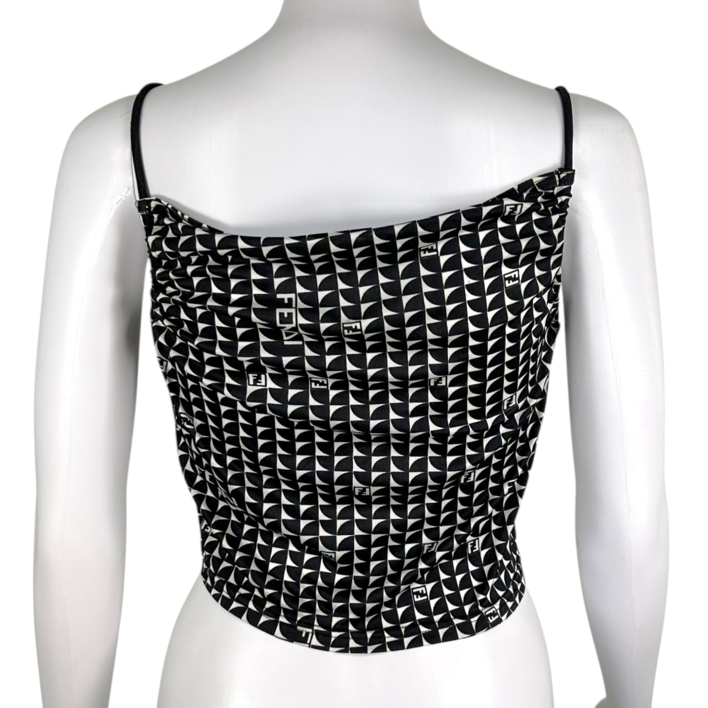 Fendi Black & White Monogram Print Cowl Neck Cropped Cami