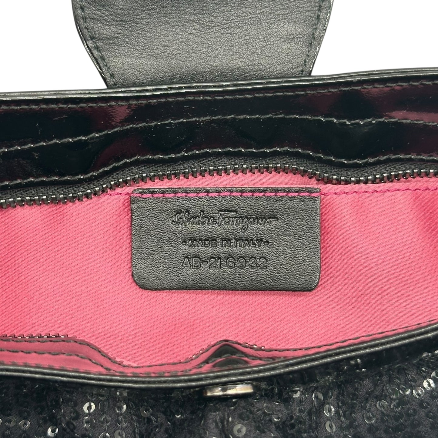 Salvatore Ferragamo Black Sequin & Crystal Gancini 2-Way Evening Bag