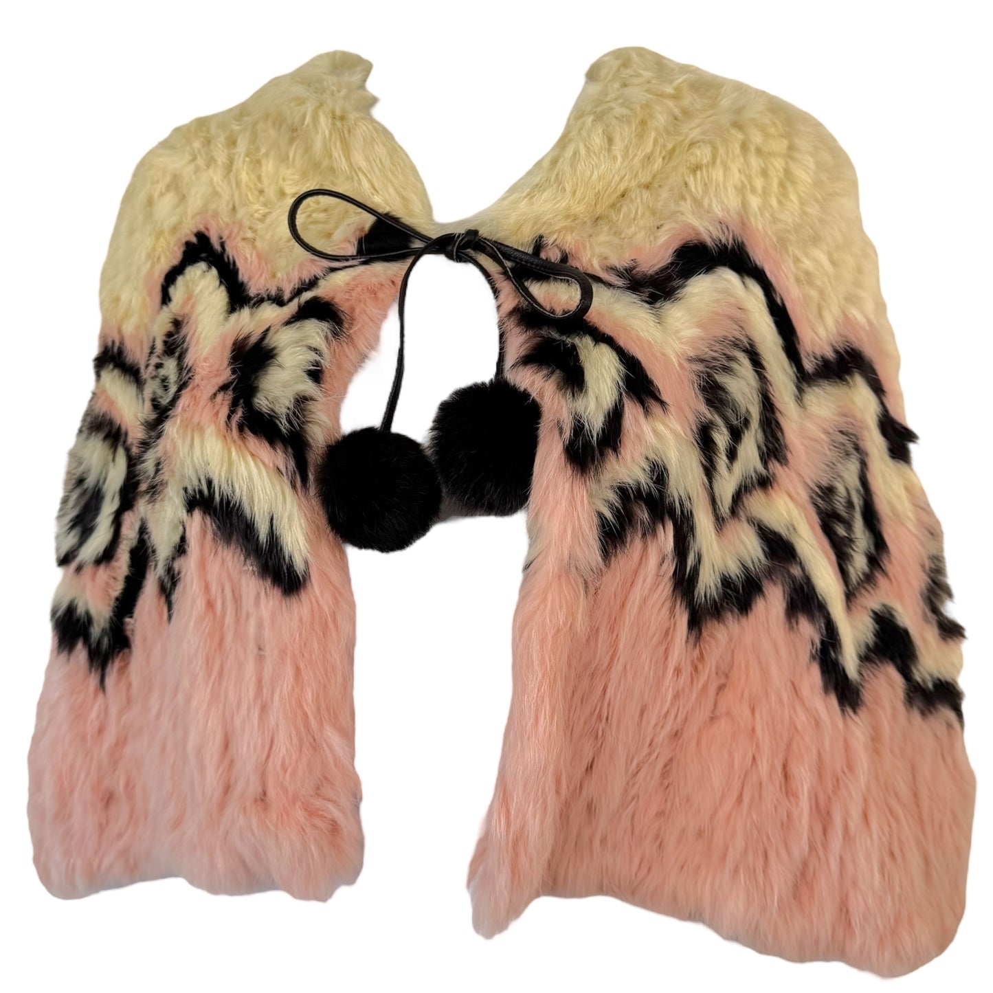 Vintage Chuchu Butter Yellow & Pink Patterned Rabbit Fur Poncho - Outfit Repeater