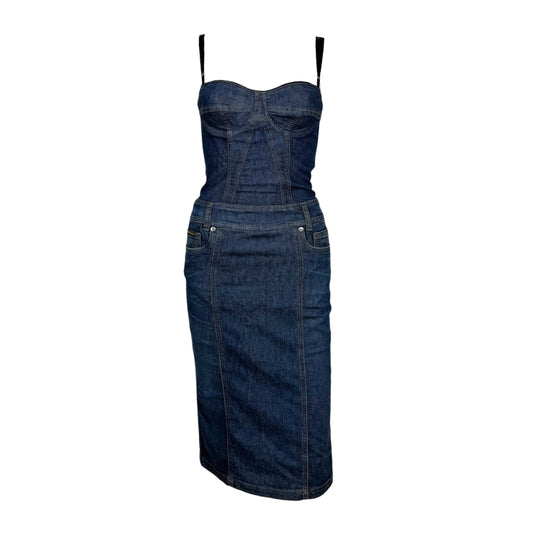 Dolce & Gabbana Dark Wash Denim Bustier Midi Dress