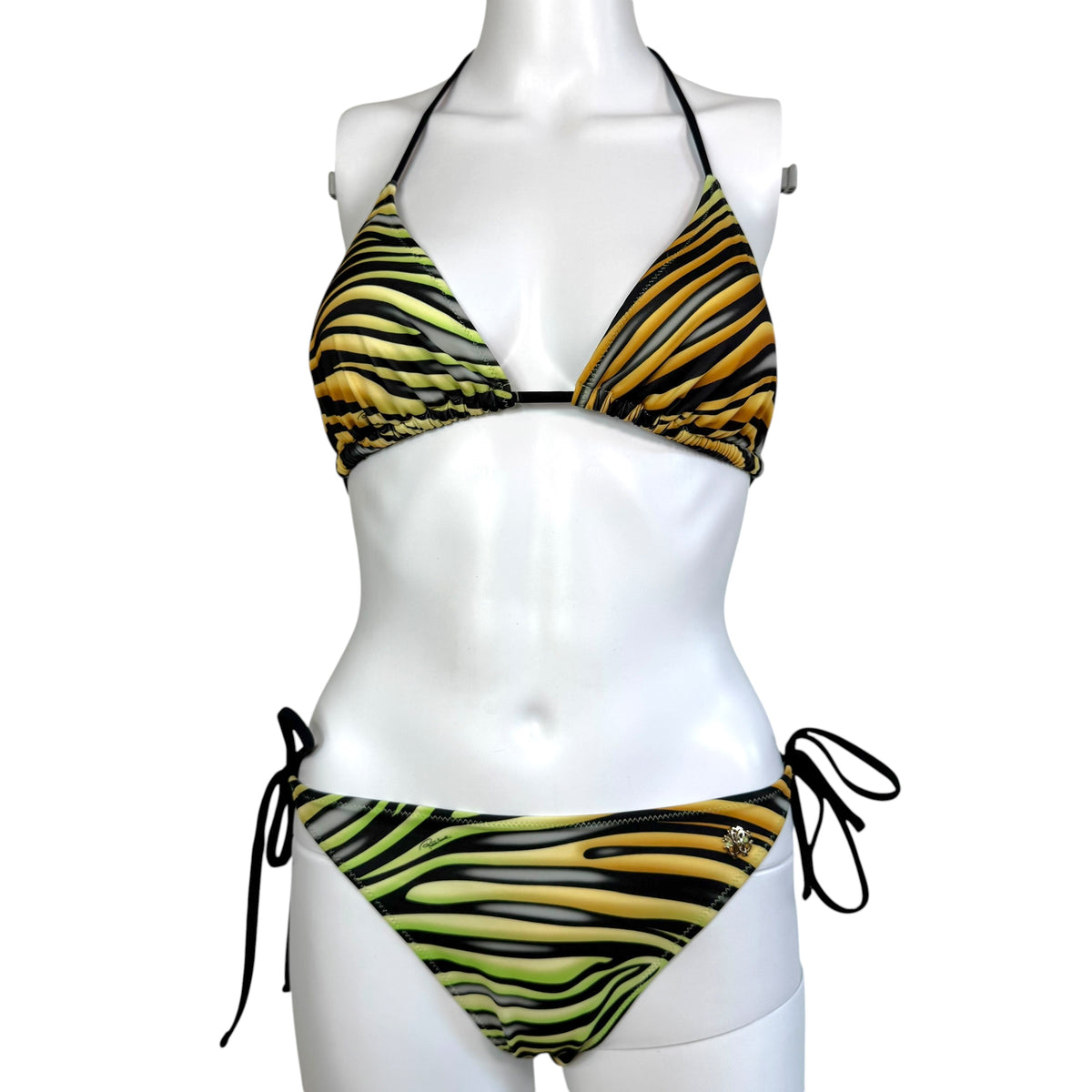 Roberto Cavalli Zebra Print Bikini Set Yellow Green