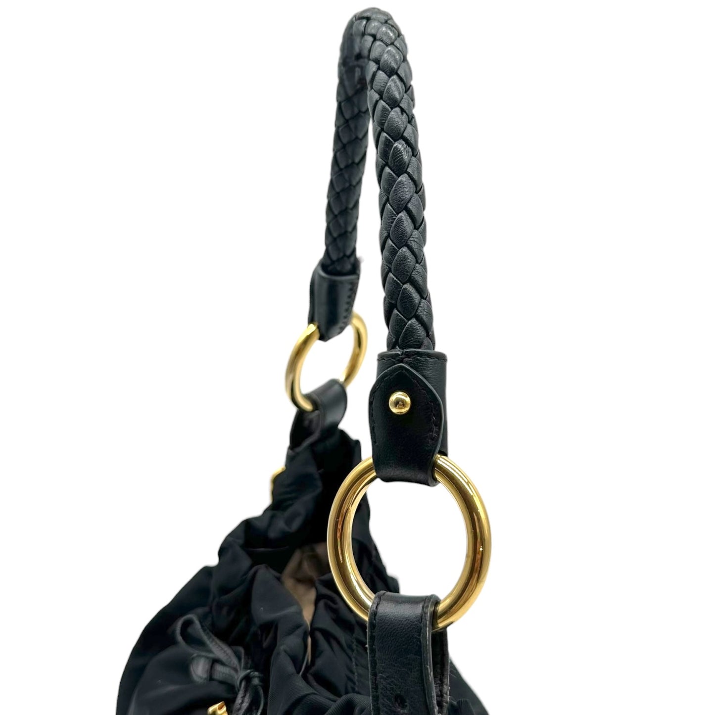 Prada Black Nylon Leather Bow Bucket Bag