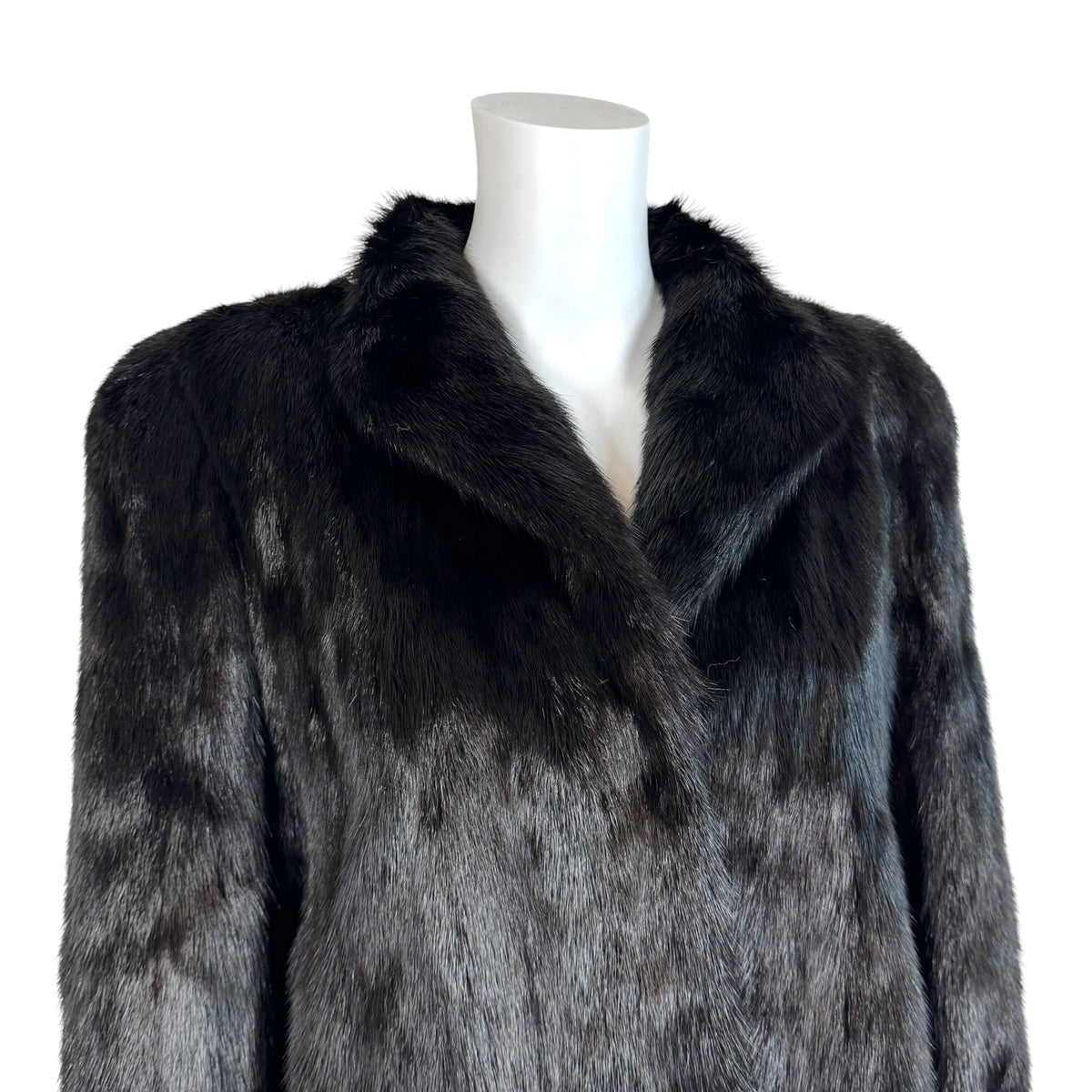 Takashimaya Black Tanned Mink Fur Mid-Length Coat