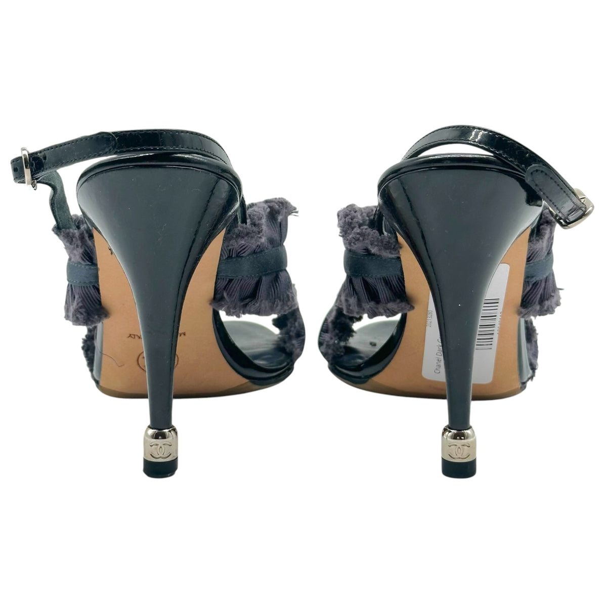 Chanel Dark Gray Ruffle & Bow Sandal Heels