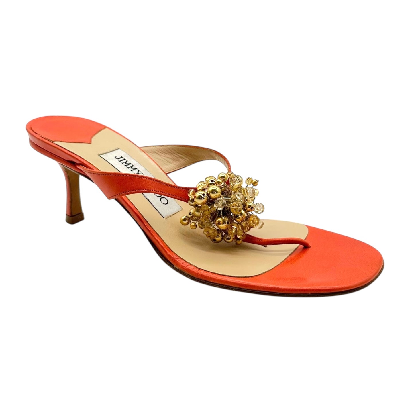 Jimmy Choo Orange Beaded Flip Flop Heels