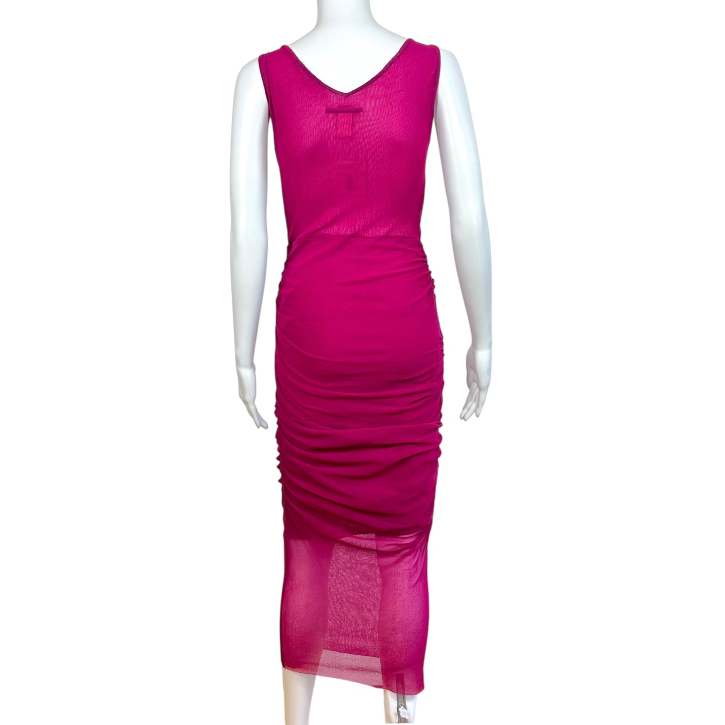 Jean Paul Gaultier Soleil Pink Mesh Ruched Midi Dress