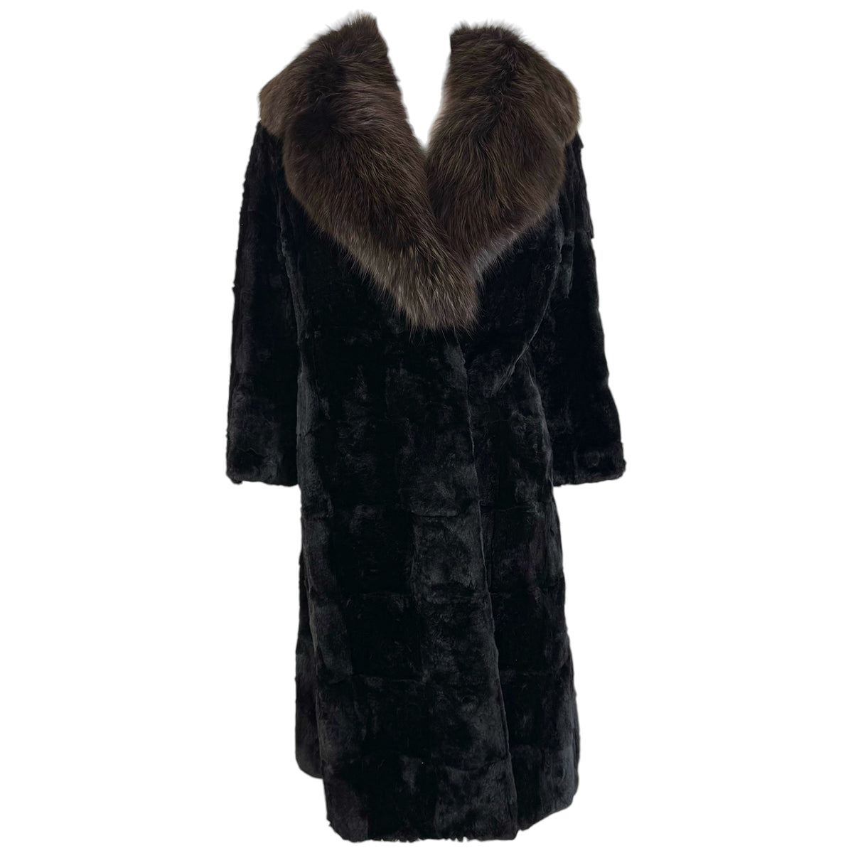 Black Sheared Mink Fur Coat With Fox Fur Collar